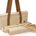 Yellow Mountain Imports American Mahjong Set, "Ivory Stripes - 166 Tiles with Beige Soft Case, Wooden Racks with Pushers, Scoring Coins, Dice, & Wind Indicator