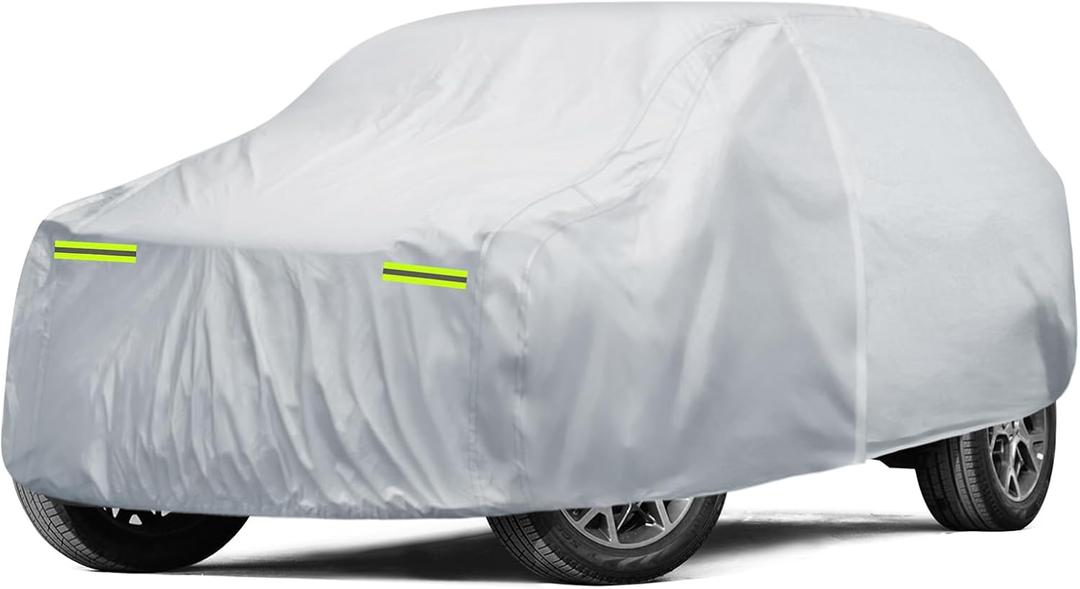 6 Layers Car Cover Waterproof All Weather for Automobiles, SUV Cover Size A7 Universal Fit for Toyota Highlander, Honda Pilot, Nissan Pathfinder/Murano, BMW X5(191-201 inch), Silver
