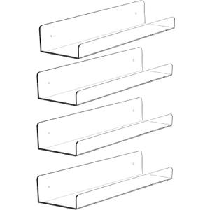 4 Pcak Clear Acrylic Shelves for Bedroom,Room,15 Inch Bathroom Wall Shelf & Organizer,Invisible Floating Shelves & Wall Storage for Collectibles Perfume Shelf,Record,Funko Pop,Lego Display,Bookshelf