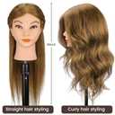 Mannequin Head with 100% Real Hair for Cosmetology, CENOZ 18" Light Brown Hairdresser Training Head with Clamp Holder and Tool, Doll Head Mannequin Head for Hair Styling Practice
