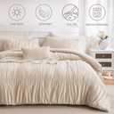 Lady Ann Oversized King Bed Comforter Set- Wheat Ruched Boho 120 x 120 Comforter Set for Bedroom, 3 Piece Fluffy Bedroom Set with Pillow Shams Soft All Season Bed Sets