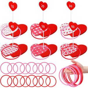 Skylety 26 Pcs Mother's Day Ring Toss Game for Wedding 6 Targets Stands and 20 Rings Combo for Indoor Outdoor Anniversary Party Game Table Centerpiece Decoration (Red)