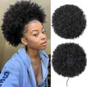 AISI QUEENS Afro Puff Clip On Synthetic Ponytail Extension for Black Women, Natural Black Short Kinky Bun Lightweight Synthetic Updo Hairpiece for Daily Wear.(1B#) (Extra Large)