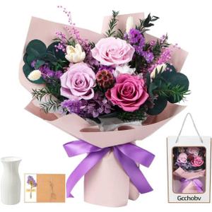 Preserved Flowers Bouquet, Real Eternal Flowers, Gifts For Women, Birthday Gifts For Mom Friends Her Girlfriend Sister, Valentine (Pastel Lilac)