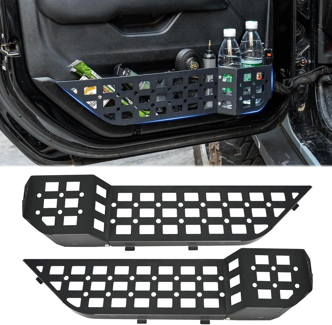 Z8 Metal Front Door Storage Box Pockets Fit Jeep Wrangler JL JLU 4XE 2018-2024 & Gladiator JT 2020-2024 Interior Door Side Insert Organizer Molle Panels Expansion Accessories(Not Fit Power Seats)