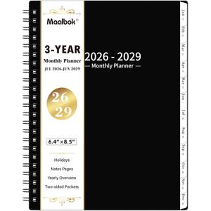 2026-2029 Monthly Planner/Calendar - 3 Year Monthly Planner 2026-2029, July 2026 - June 2029, 6.4" x 8.5", 36 Months Planner with Tabs, 30 Notes Pages, Double-Side Pocket, Holidays, Julian Dates