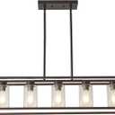 XILICON Oil Rubbed Bronze Farmhouse Chandelier Dining Room Lighting Fixture Hanging 5 Light Kitchen Island Lighting with Glass Shade for Dining Room