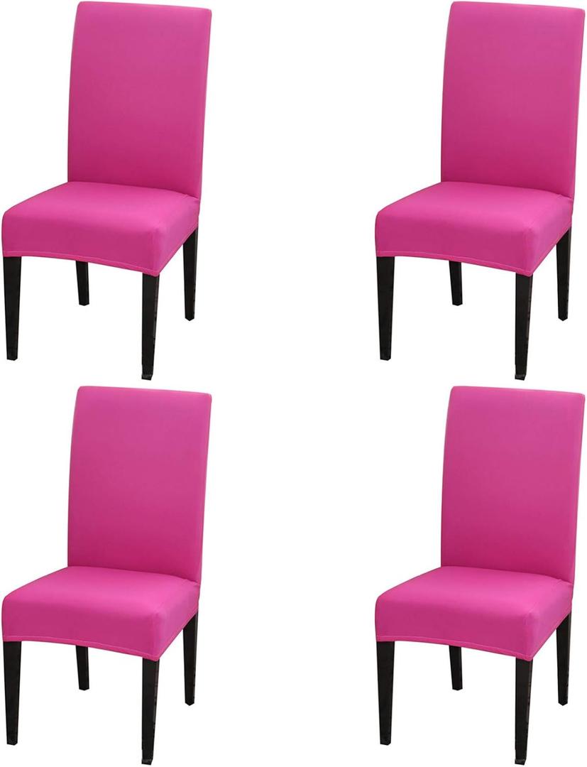 Dimatic 4 Pack Dining Chair Covers, Stretch Spandex Removable Washable Protector Chair Slipcovers for Dining Room Kitchen Hotel (Rosy)