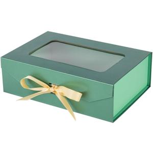 Green Gift Box for Presents with Ribbon 10.8x7.5x3.5 Inches Clear Gift Box with Window Magnetic Closure Gift Boxes with Lids
