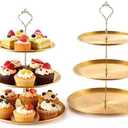 Voittozege 2 Pack Gold Dessert Tiered Tray Stands,Stainless Steel Gold Tiered Dessert Stand, 3 Tiered Golds Cupcake Stand for Christmas Birthday Party Wedding Desserts Table Decorations