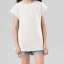 Girls Cap Sleeve T Shirts Kids Summer Crewneck Solid Tops Tees 5-14 Years (White)
