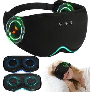 LC-dolida Bamboo Cotton Bluetooth Sleep Mask, 2 in 1 3D Soft Sleep Mask with Sleep Headphones, Sleep Eye Mask with Timming Setting, Blackout Sleeping Mask for Side Sleepers, Women Men, Black