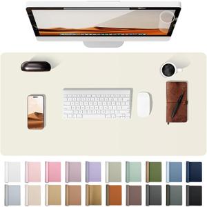 YSAGi Leather Desk Protector, Office Mat, Large Mouse Mat, Non-Slip PU Leather Blotter, Laptop Desk Mat, Waterproof Writing Pad for Office and Home (Cream, 31.5" x 15.8")