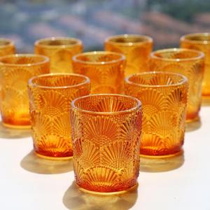 Woho 12Pcs Amber Votive Candle Holders, Glass Amber Candle Holder for Fall Wedding, Boho Tea Lights Candle Holder for Halloween Thanksgiving Centerpieces Table Decoration