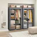 35 Inch Portable Wardrobe Closet for Small Room, Clothing Organizer Storage Rack with Non-Woven Fabric Cover, 1 Clothes Hanging Rod, 6 Storage Shelves, Grey