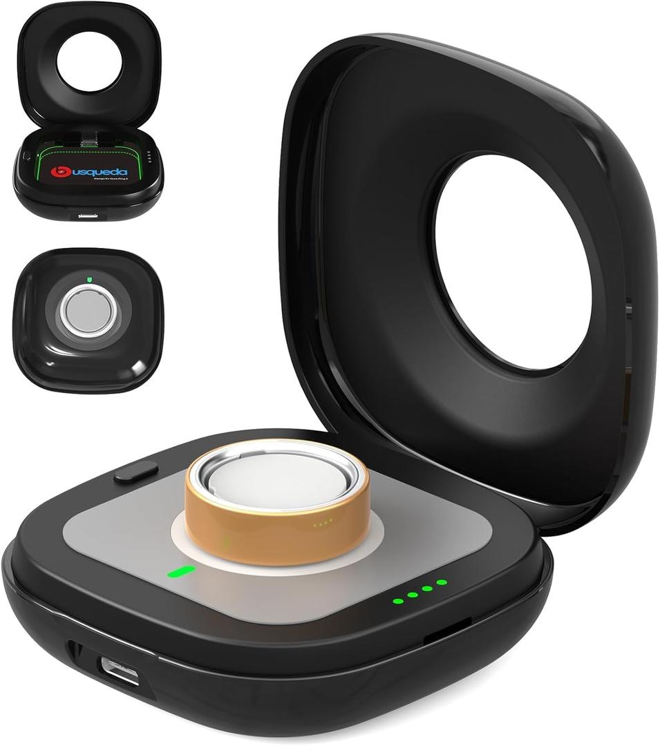 bsqueda Wireless Charging Case for Oura Ring 4 Charger, 2000mAh Portable Travel Charging Station Fits All-Sized Ring Gen 4, 30-Day Runtime (Official Charger NOT Included),Black