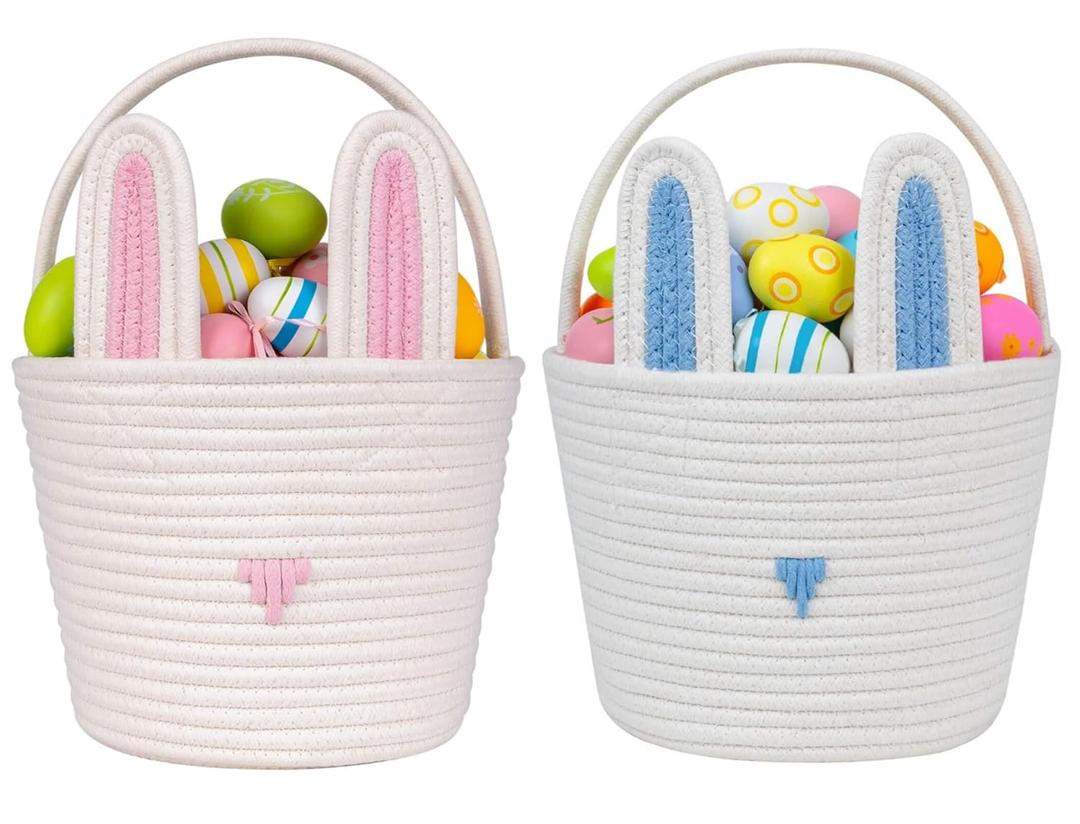 CubesLand Easter Baskets Empty Kids Easter Hunt Basket,Soft Skin-Friendly Baby First Easter Basket Handwoven Easter Bunny Basket Storage Easter Eggs Easter Decor 2-Piece 9.8 x 7.8 x 7.8 (Large, Style 4)