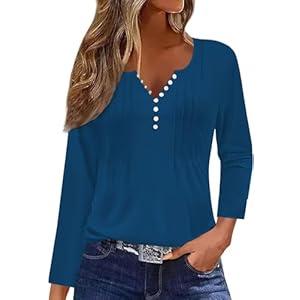 Disamer Womens T Shirts 2024 Fashion Tops Long Sleeve Pleated Dressy Casual Button Down Blouses Fall Clothes（S.Blue