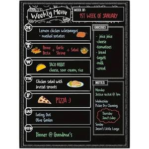 Magnetic Dry Erase Menu Board for Fridge Includes 6 Liquid Chalk Markers - Weekly Meal Planner Blackboard, Grocery List and Notepad for Kitchen Refrigerator - Chalkboard Magnet