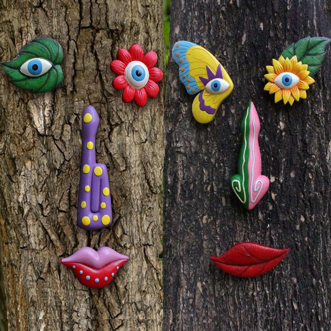 2 Pack Tree Faces Decor Outdoor, Trees Art Decoration, Colorful Funny Outdoor Tree Faces Decor Creative Face for Patio Trees and Wall Decoration