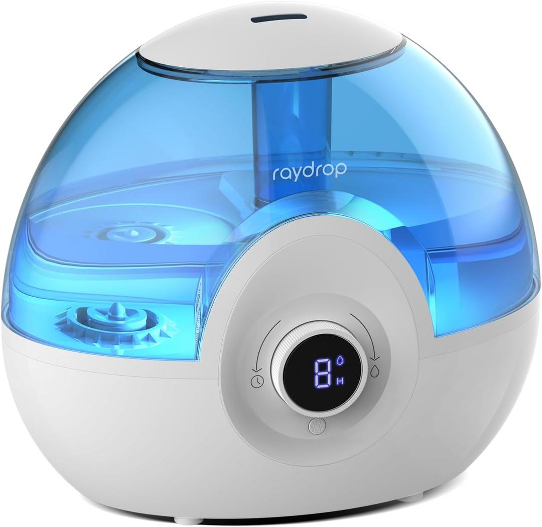 Raydrop 2.2L Humidifiers for Bedroom, Cool Mist Humidifiers with Timer, Digital Knob, 26dB Quiet Small Humidifier for Baby, Nursery and Plants with Night Light, 30 Hours Runtime, Easy to Fill & Clean