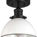 Design House 588319 Savannah Farmhouse 1-Light Indoor Semi-Flush Mount Ceiling Light Dimmable White Metal Shade for Bedroom Dining Room Kitchen, Matte Black