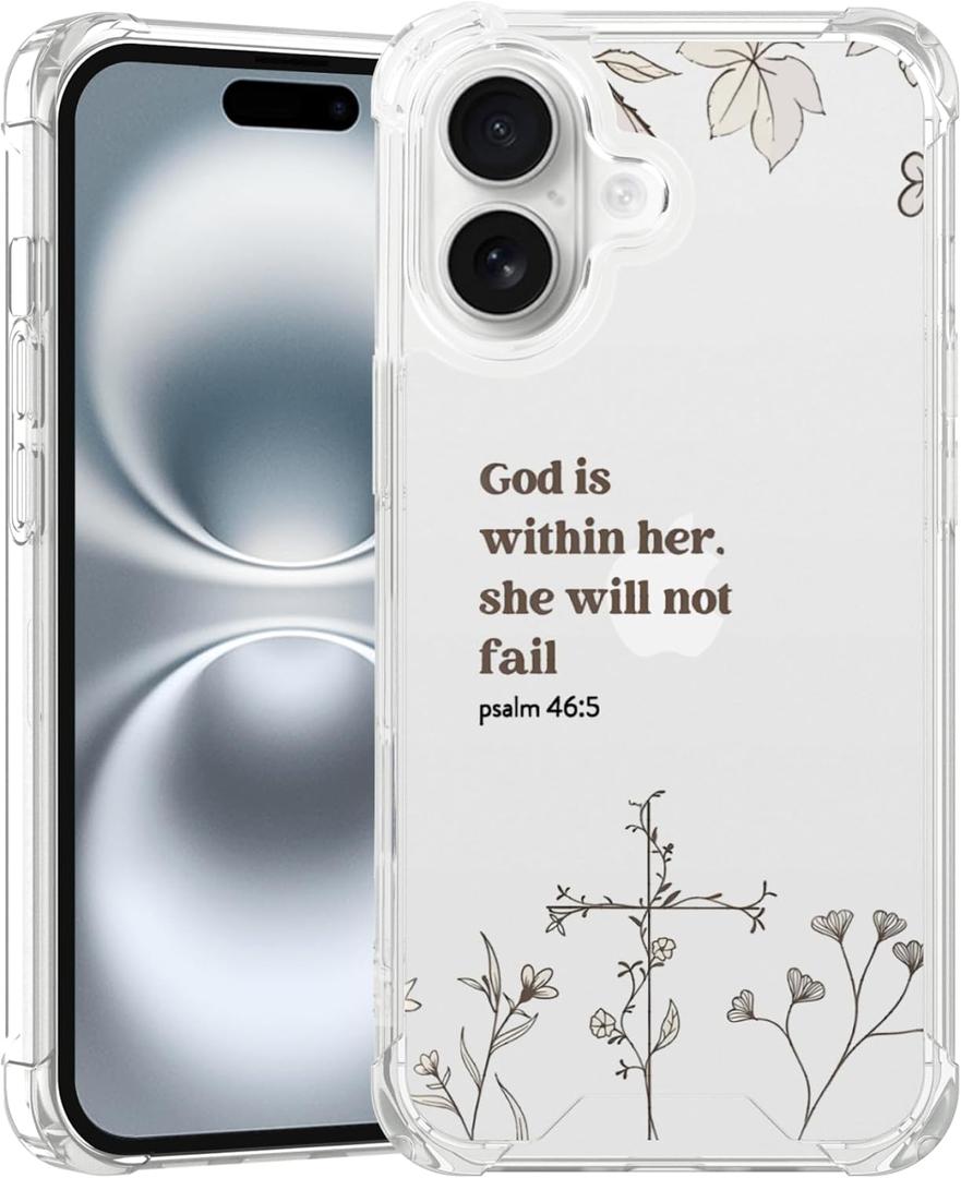 [God is Within Her She Will Not Fail Psalm] Bible Christian Women Clear Phone Case for iPhone 16 (6.1")