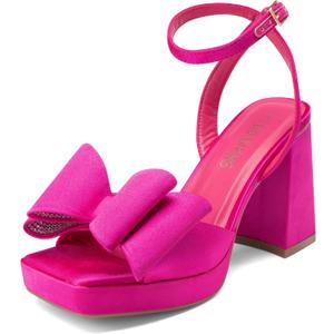 DREAM PAIRS Women's Platform Chunky Heels Fashion Bowknots High Block Square Toe Dress Sandals for Wedding Bridal Party (6.5, Hot Pink-satin)