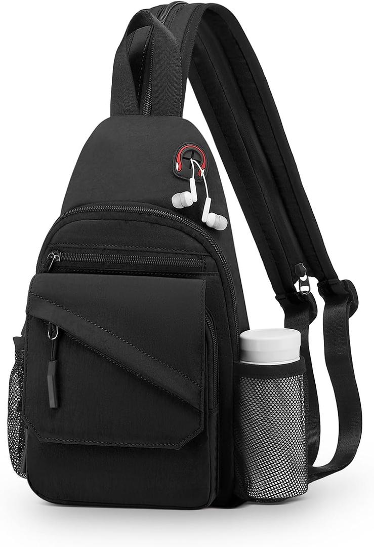 Small Crossbody Bag Casual Sling Bag for Men, Convertible Backpack, 3-in-1 Anti-Theft Shoulder Bag Trendy Daypack for Travel, Black