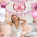 Bow Birthday Party Decorations,Bow Balloons Pink Coquette Party Decorations Includes Lage Bow Ballons,Happy Birthday Banner,Bow Banner,Star Balloon and White Balloon Bouquet