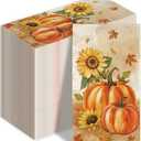 100 Pcs Fall Napkins, Fall Disposable Paper Decorative Guest Napkins, Thanksgiving Harvest Pumpkin & Sunflower Hand Towel for Party Lunch Dinner Kitchen Bathroom Decor