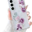 DEFBSC Soft Case Compatible with Samsung Galaxy S24, Clear Floral Flower Pattern Print Design Flexible TPU Shockproof Cover for Women Girls, Flower Protective Phone Case,Purple Peony
