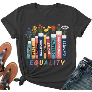 Read Book Shirt for Women-Reading Teacher Tee Tops Pink Flower and Butterfly Short Sleeve Cute Book Shirt