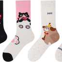 Cute Animal Print, Personality AB Mid-Crew Socks for Adults - Soft, Breathable Unisex Casual Socks,Cat and Dog (2 Pairs)