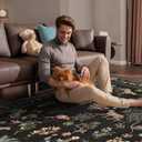 Washable Area Rug 5'7' Black Boho Floral Large Animal Botany Living Room Rug Cheetah Flamingo Non-Slip Soft Colorful Oriental Vintage Bedroom Carpet Dining Room Nursery Home Office Indoor Decor