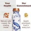 Novera Pure Copper Water Bottle for Drinking 34 oz Leak Proof Lid Bottle for Yoga Gym Office Home and Travel (Peacockk)