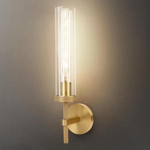 Gold Wall Sconce, 19.48'' Brushed Brass Knurled Bathroom Sconce Vanity Wall Lighting with Clear Glass, Indoor Wall Mount Light for Living Room Mirror Bedroom Stairs