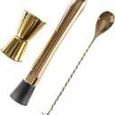 3-Pcs Gold Muddler & Mixing Tools Set, 10" Muddler, 12" Cocktail Spoon & 1 oz/2 oz Double Jigger, Bar Tool Set for Beverages