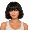 ManeMajesty 12 Inch Natural Wave Wig with Bangs Human Hair Natural Color | 100% Human Hair, Glueless Wear and Go Body Wave Wigs, Dye Bleach Your Style