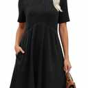 Ulovmi Women's Summer Casual Flowy A-Line Dresses Short Sleeve Ribbed Knit Swing Dress T-Shirt Sundress with Pockets-Black-XL