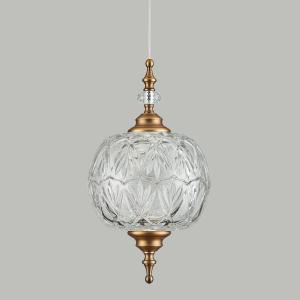 Modern Brass Pendant Light Antique Delicate Decorative Pattern Glass Ceiling Pendant Lighting Fixtures for Kitchen Island Bedroom Dinning Room with Original Design (8.3 Inch)