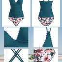 ZAFUL Womens Tankini Swimsuits V Neck Push Up Swim Top Color Block Tummy Control High Waisted Bathing Suits Swim Bottom (Blue, L)