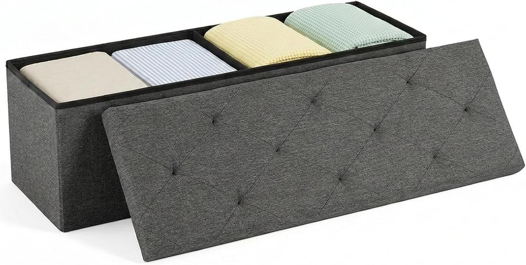 Foldable Storage Ottoman Bench, Large Ottoman with Storage