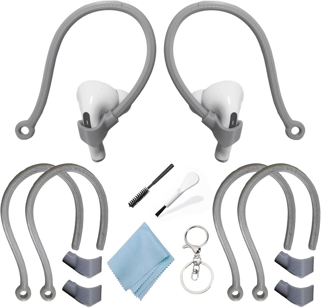 5 x Ear Hooks Compatible with AirPods 4, 3, 1, 2 and Pro & All in-Ear Headphones with Stems - 2 Pairs Adjustable Secure & Comfortable Prevent Falls Ear Holders for Headphones - Easy to Install (Gray)