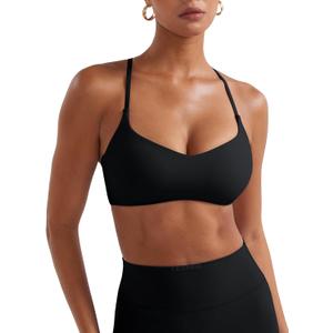 YEOREO Y Back Sports Bras for Women Padded Racerback Bra Paisely Light Impact Adjustable Straps Gym Workout Tops (Small, Black)