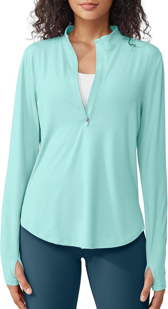 G4Free Lightbreeze Womens UPF 50+ Long Sleeve Sun Shirts Half Zip Pullover (Blue, XS)
