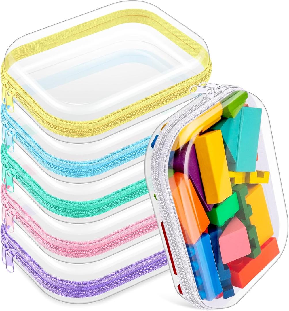 Sanwuta 6 Pcs Clear Hard Zipper Case Plastic Zipper Pouches Transparent Makeup Bag Pencil Case Pouches Toiletry Diaper Bag for Travel Toy Storage Organizer Bins(Assorted Color,7.87 x 5.9 x 2 Inch)