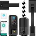 CINOP WiFi Smart Locks for Front Door with Handle Set, App Control, Keyless Entry Door Lock Fingerprint Deadbolt, Electronic Digital Touchscreen keypad, Smart Lock, Easy Install (Black)