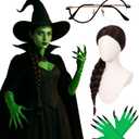 Swooflia Black Braid Wig for Women & Cosplay Accessories - Convenient Set Includes Adjustable Wig Cap, Gloves, Glasses, Cosplay Wig for Halloween, Costume, Party and Daily Use (Wig2-18)