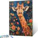 Tucocoo Giraffe Portrait DIY Paint by Numbers Kits with Brushes and Acrylic Pigment on Canvas Painting for Adults, Abstract Wildflowers and Animal Pictures for Home Decor Gifts 16''x20'' (DIY Framed)